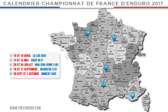 Le carte de France des 5 épreuves du championnat de France d'enduro 2017 enduro france 2017 1
