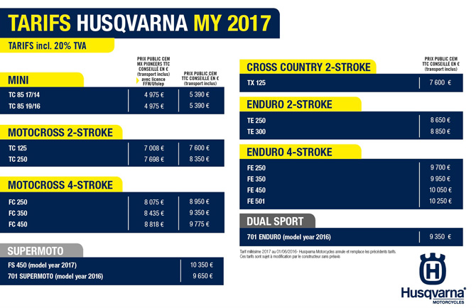 prix husqvarna enduro 2017