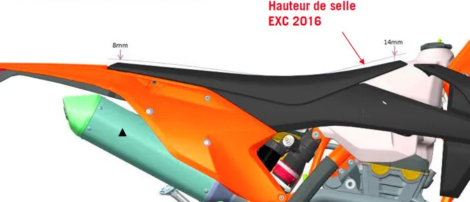La hauteur de selle des 2017 est réduite sur l'avant de 14 mm par rapport au 2016 hauteur selle ktm 2017