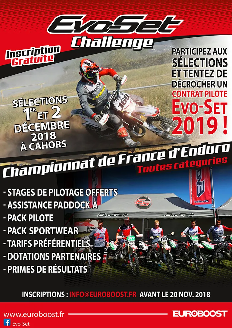 Le challenge EVO-SET 2019 pour toutes les catégories en Championnat de France d'enduro Flyer EvoSet challenge 2019