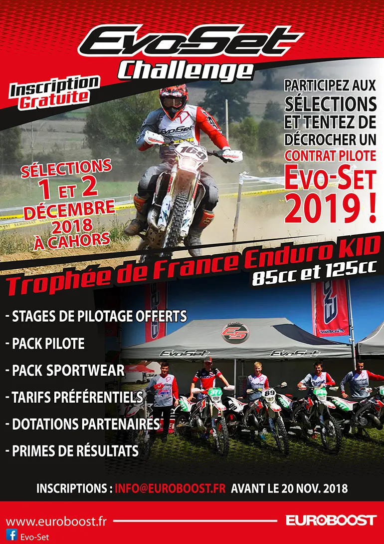 Le challenge EVO-SET 2019 pour KID en 85cc et 125cc Flyer EvoSet challenge KID 2019