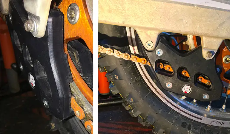 montage avec une courrone de 52 dents et ça passe sans problèmes montage guide chaien AXP KTm