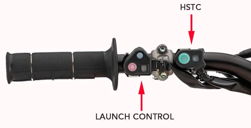 Les commandes launch control et HSTC sur le coté gauche du guidon HSTC Honda CRF450R moto