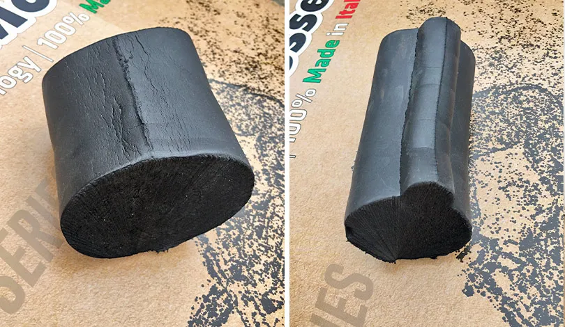 Aperçu du profil des mousses arrière (à gauche) et avant ( adroite) avec un design assez particulier profil mousse enduro technomousse