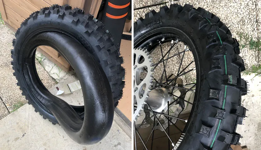 Comme elle est un peu dure, le montage de la mousse arrière dans un pneu neuf demandera un peu d'effort et d'attention montage mousse AR technomousse freenduro