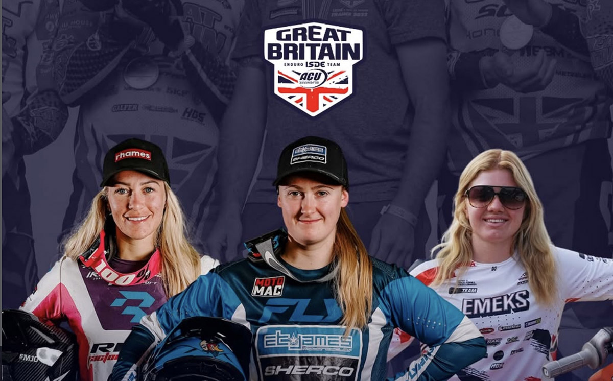 L'équipe Trophée Féminin (de gauche à droite) : Rosie Rowett, la capitaine Nieve Holmes et la recrue venue du motocross, Lucy Barker. team pilotes women UK ISDE 2026