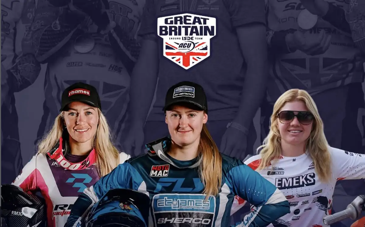 L'équipe Trophée Féminin (de gauche à droite) : Rosie Rowett, la capitaine Nieve Holmes et la recrue venue du motocross, Lucy Barker. team pilotes women UK ISDE 2026