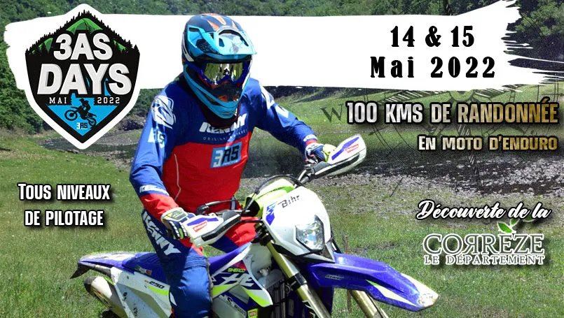 Rando moto enduro 3AS DAYS en Corréze les 14 & 15 mai