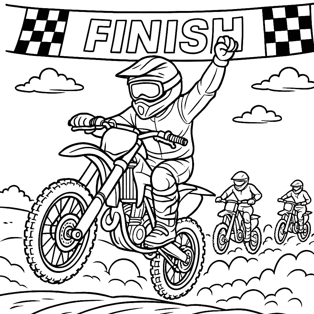 pilote vainqueur arrivée course de motocross