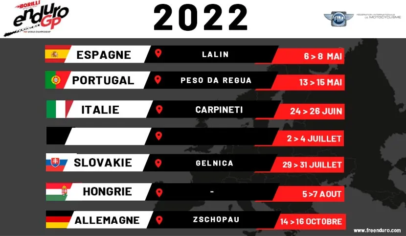Modif Calendrier prévisionel EnduroGP 2022