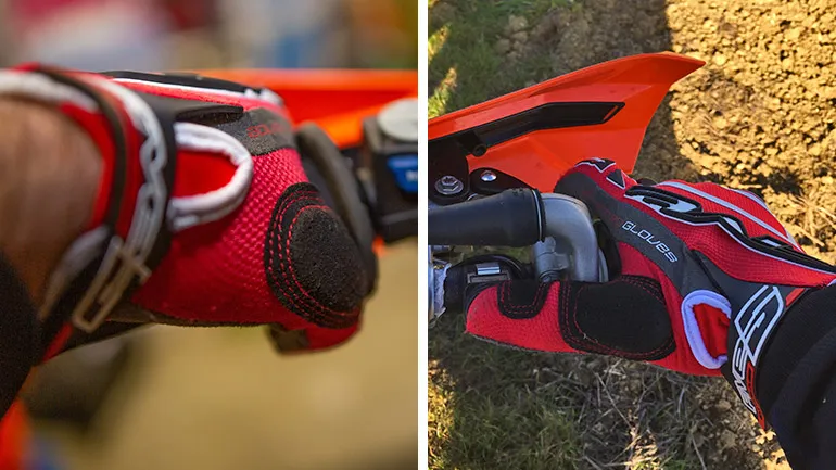 Gros plan sur les inserts de gel au niveau des pouces gant moto FIVES MXF insert gel