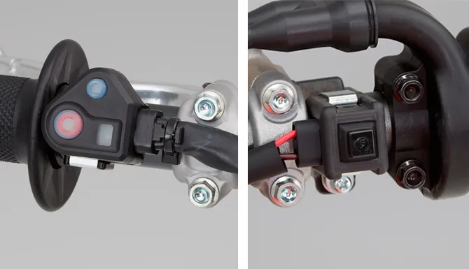 Aperçu du sélecteur de cartographie et du bouton du démarreur électrique guidon CRF450RX enduro