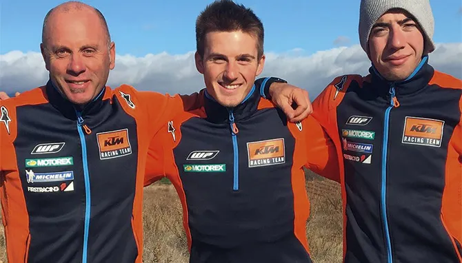 Eric Bernard (manager) Hugo Blajoue et Thomas Dubost ktm team enduro 2018