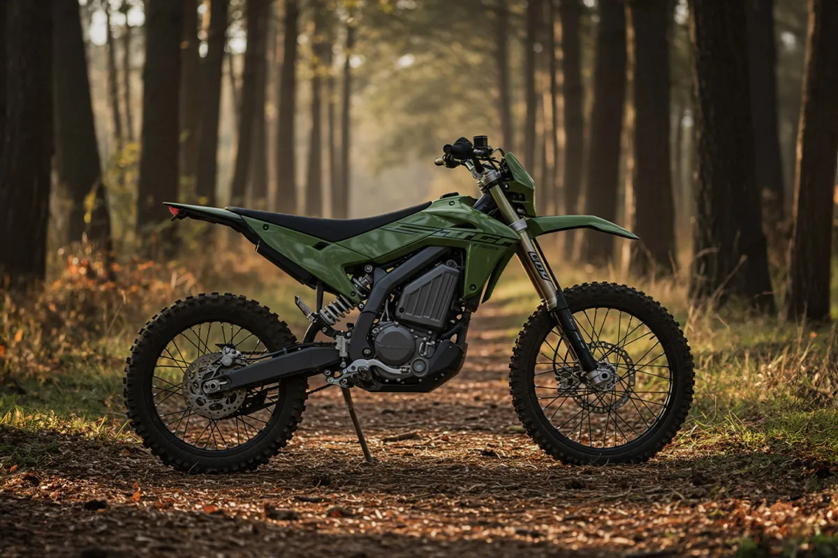 moto d'enduro électrique  en forêt