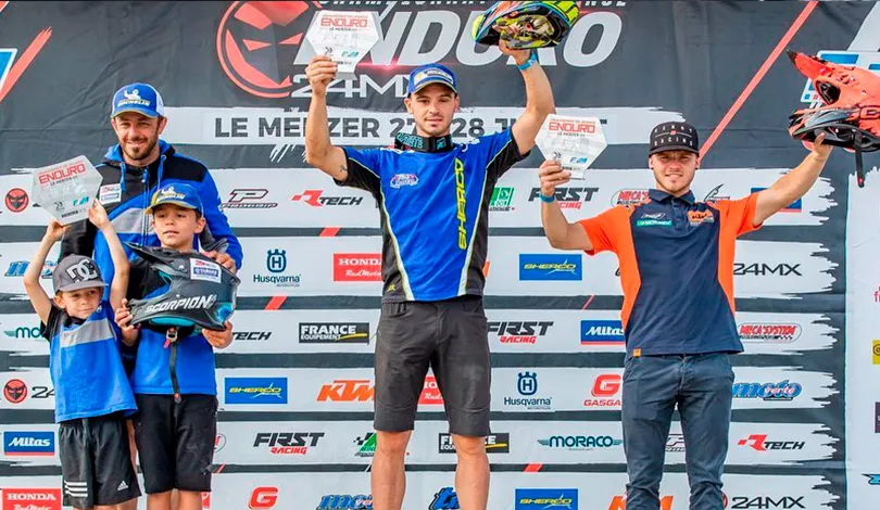Le podium E1 de cette première jouréne en Bretagne podium E1 enduro france Merzer 2019 J1
